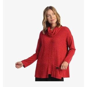 Jess & Jane Womens 2X Sweater Red Cowl Neck 3/4 Sleeve Pocket Tunic Top USA Made